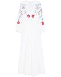 forte_forte - V-Hals Maxi Jurk Met Borduursel - Lyst
