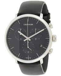 Calvin Klein - Accessoires ,Zwart ,Leer Quartz Horloge Met Uniek Design - Lyst
