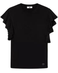 Twin Set - Stretch-viskose t-shirt mit metall-logo - Lyst
