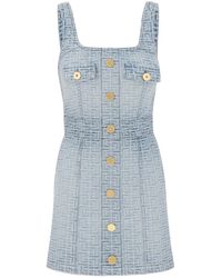 Balmain - Monogramm denim mini kleid - Lyst