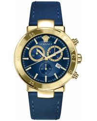 Versace - Accessoires ,Blauw ,Chronograph Urban Mystique Blauw Leren Horloge - Lyst