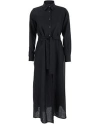Plain - Kleid Mit Klassischem Kragen Und Verstellbarem Rock Aus Leinen - Lyst