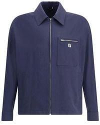 Fendi - Jassen ,Blauw ,Katoen Moderne Gestreepte Jas Met Ff Logo - Lyst