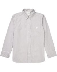Munthe - Overhemden ,Grijs ,Katoen Gestreept Shirt Met Geborduurd Detail - Lyst