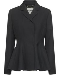 Fendi - Zwarte Wol Peplum Jas - Lyst