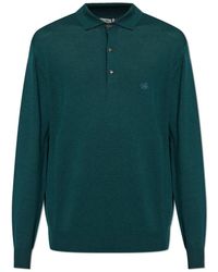 Etro - Truien & Vesten ,Groen ,Wol Wollen Poloshirt Met Lange Mouwen - Lyst