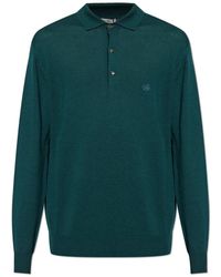 Etro - Truien & Vesten ,Groen ,Wol Wollen Poloshirt Met Lange Mouwen - Lyst