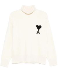 Ami Paris - Truien & Vesten ,Wit ,Wol Witte Wollen Coltrui Sweater Hart Logo - Lyst
