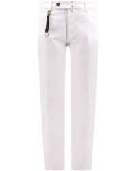 Incotex - Witte Broek Met Leren Detail - Lyst