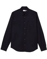 Lacoste - Overhemden ,Blauw ,Katoen Blauw Katoen Poplin Slim Fit Overhemd - Lyst