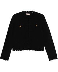 Twinset - Truien & Vesten ,Zwart ,Wol Stijlvolle Gebreide Vest Met Haakdetails - Lyst