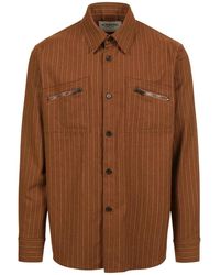 Iceberg - Regular Fit Haselnuss Hemd Aus Kühler Nadelstreifenwolle Mit Geformten Taschen Und Logo-Reißverschluss - Lyst