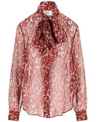Saint Laurent - Overhemden ,Rood ,Bloemen Zijden Blouse Rood Italië - Lyst
