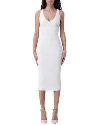 Elisabetta Franchi - Elegantes Geripptes Midi-Kleid - Lyst