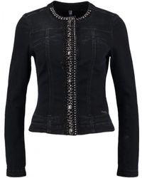 Liu Jo - Truien & Vesten ,Zwart ,Denim Denim Cardigan Met Strass-Steentjes - Lyst