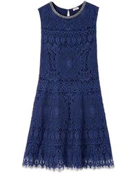 Oltre - Kleedjes ,Blauw ,Katoen Kanten Jurk Met Juweeldetail - Lyst