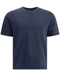 Herno - Tops ,Blauw ,Katoen Geribbelde T-Shirt Van Katoen Met Ronde Hals - Lyst