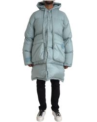 Dolce & Gabbana - Jassen ,Blauw ,Nylon Gewatteerde Hooded Pufferjas Blauw - Lyst