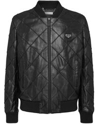 Philipp Plein - Jassen ,Zwart ,Leer Leather Bomber Ls - Lyst