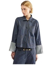Liviana Conti - Blaue denim-effekt jacke aus baumwolle und leinen - Lyst