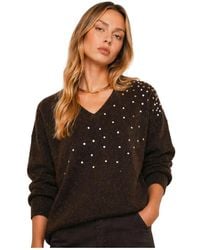 Kocca - Truien & Vesten ,Bruin ,Wol Trui Met V-Hals En Metallic Versieringen - Lyst