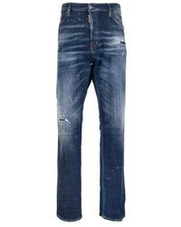 DSquared² - Jeans ,Blauw ,Katoen Herenknoopjeans Met Leren Patch - Lyst