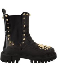 Dolce & Gabbana - Studded Leder Stiefeletten Mit Stickerei - Lyst