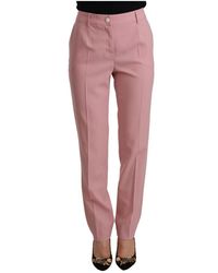 Dolce & Gabbana - Pantalones rosa de lana elástica de talle alto - Lyst