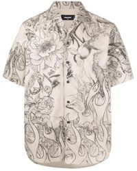 DSquared² - Overhemden ,Katoen Katoenen Overhemd Met Korte Mouwen En Zwarte Bloemenprint - Lyst