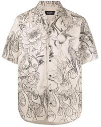 DSquared² - Overhemden ,Katoen Katoenen Overhemd Met Korte Mouwen En Zwarte Bloemenprint - Lyst