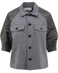 Sacai - Overhemden ,Grijs ,Nylon Wool Suiting X Nylon Twill Shirt - Lyst