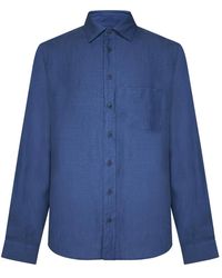 Sease - Camicia in lino blu con bottoni - Lyst