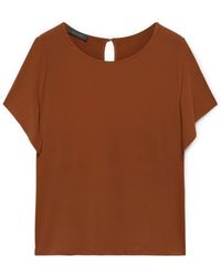 Elena Miro - Overhemden ,Bruin ,T-Shirt Met Ruchesmouwen - Lyst