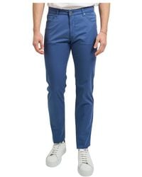 Bugatti - Broeken ,Blauw ,Katoen Slim Fit Katoenen Broek - Lyst