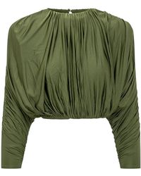 Self-Portrait - Tops ,Groen ,Jersey Gathered Top - Lyst