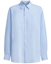 Dondup - Overhemden ,Blauw ,Viscose Gestreept Shirt - Lyst