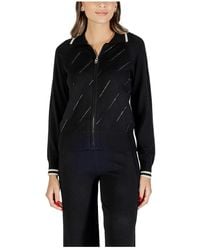 Liu Jo - Truien & Vesten ,Zwart ,Polyester Vest Met Rits En Sprankelende Details - Lyst