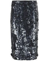 P.A.R.O.S.H. - P.A.R.O..H. ,Rokken ,Blauw ,Pailletten Blauwe Sequin Midi Rok Met Bloemapplicaties - Lyst