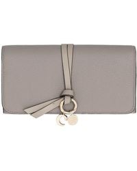 Chloé - Accessoires ,Grijs ,Leer Leren Portemonnee Met Kaartsleuven - Lyst