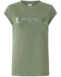 Pinko - Tops ,Groen ,Katoen Cotton Jersey T-Shirt Met Lover Print - Lyst