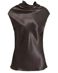 Alberta Ferretti - Tops ,Grijs ,Satijn Mouwloze Satijnen Top Met Soepele Halslijn - Lyst