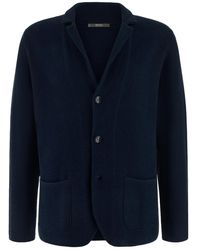 BOGGI - Truien & Vesten ,Blauw ,Katoen Enkelrijige Gebreide Jas - Lyst