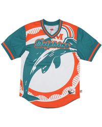 Mitchell & Ness - Fitness ,Veelkleurig ,Polyester Miami Dolphins Mesh V-Neck Jas - Lyst