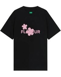 flâneur - Tops ,Zwart ,Katoen Flower T-Shirt - Lyst