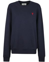Ami Paris - Hoodies & Sweatvesten ,Blauw ,Katoen Zwarte Katoenen Sweatshirt Met Hart Monogram - Lyst