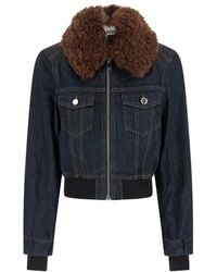 Ganni - Jassen ,Blauw ,Denim Denim Cropped Bomber Jacket - Lyst