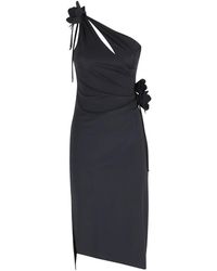 Coperni - Kleedjes ,Zwart ,Polyester Asymmetrische Midi Bloemenjurk - Lyst