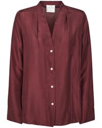 forte_forte - Habotai Zijden Shirt Met V-Hals - Lyst