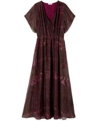 Oltre - Kleedjes ,Bruin ,Polyester Flare Jurk - Lyst