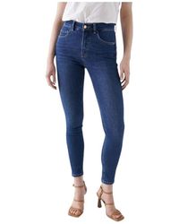 Salsa Jeans - Jeans ,Blauw ,Moderne Hoge Taille Slim Fit Broek - Lyst